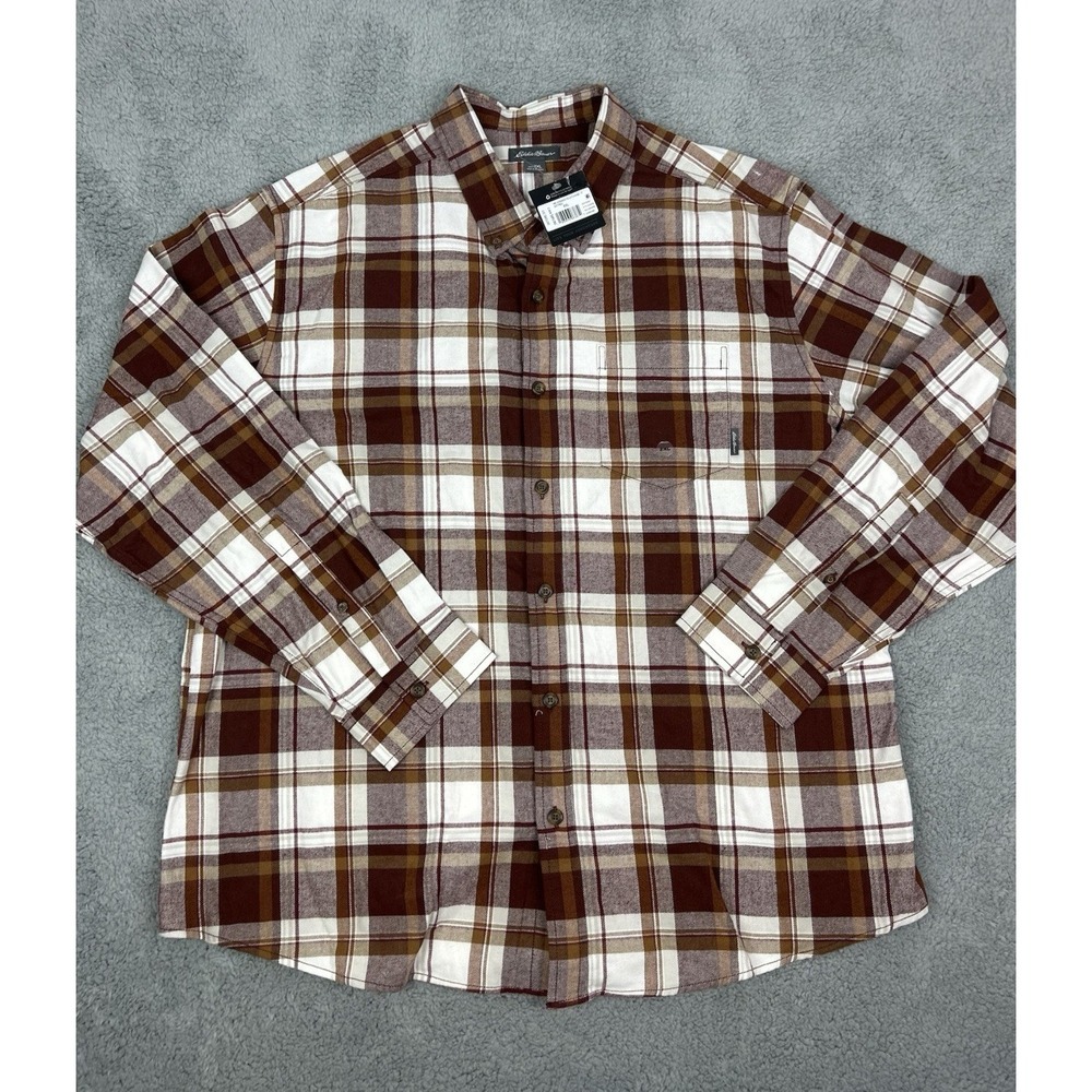Eddie Bauer Flannel Shirt Mens 2XL Plaid Checkered Long Sleeve Red White - Picture 1 of 7